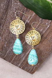 Green Murano Glass & Aztec Sun Drop Earrings - GF