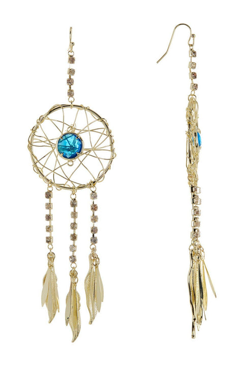 Swiss Blue Crystal Dream Catcher Earrings In Gold - GF