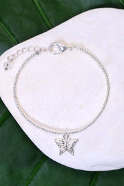 Butterfly Charm Beaded Bracelet In Silver - SF