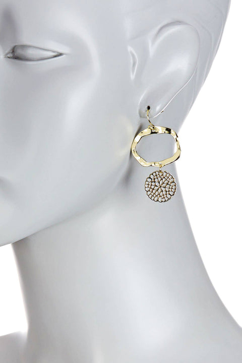 Irregular Oval & Filigree Daisy Disc Drop Earrings - GF