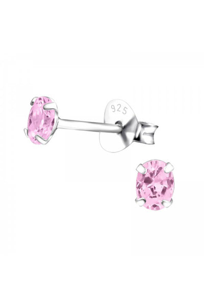 Sterling Silver Oval 3x4mm Ear Studs With CZ - SS