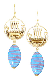 Murano Glass & Viking Ship Drop Earrings - GF