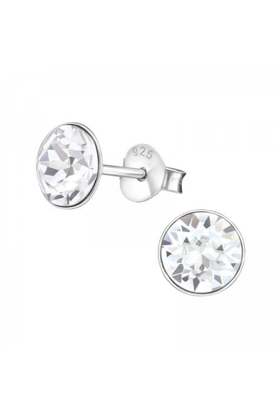 Sterling Silver Round 6mm Ear Studs With Crystals - SS