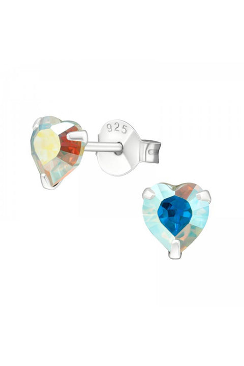 Sterling Silver Heart Ear Studs With Genuine Crystals - SS