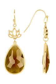 Smoky Crystal & Lotus Drop Earrings - GF