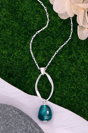 Teal Murano Glass & Freeform Hoop Pendant Necklace - SF