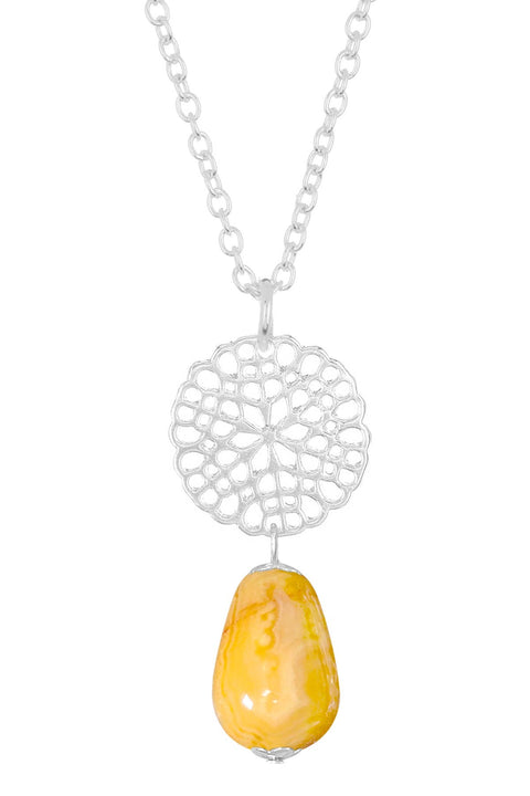 Crazy Lace Agate & Daisy Disc Pendant Necklace - SF