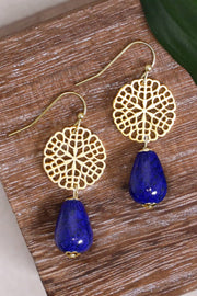 Lapis & Daisy Disc Drop Earrings - GF