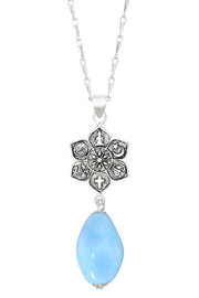 Blue Murano Glass & Coexist Lotus Pendant Necklace - SF