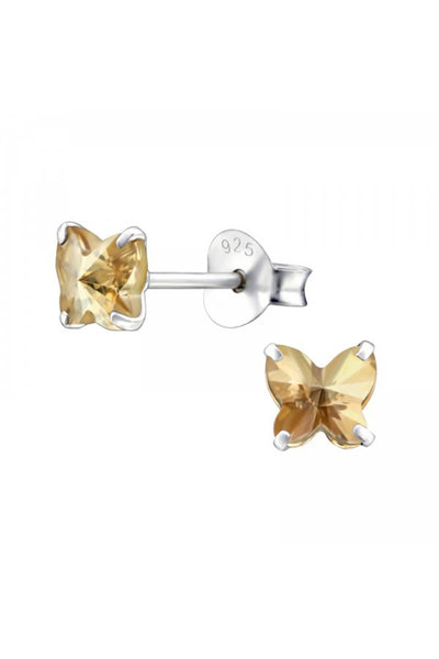 Sterling Silver Butterfly Ear Studs With Crystals - SS