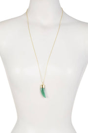 Green Aventurine Horn Charm 30" Pendant Necklace - GF