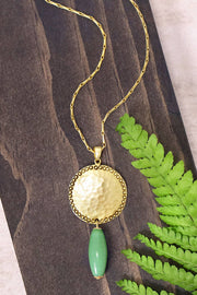 Green Murano Glass & Hammered Coin Pendant Necklace - GF