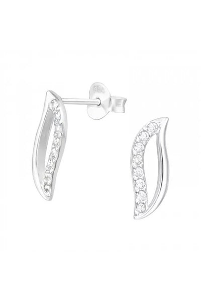 Sterling Silver Leaf Ear Studs With Cubic Zirconia - SS