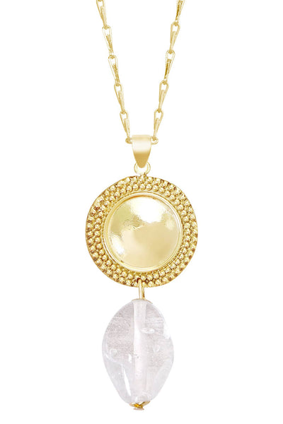 Clear Murano Glass & Vintage Disc Pendant Necklace - GF