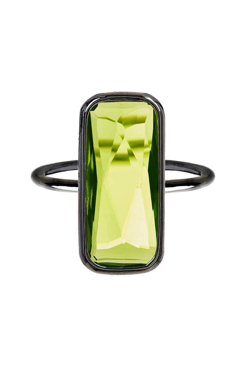 Peridot Crystal Ring In Gunmetal - SF