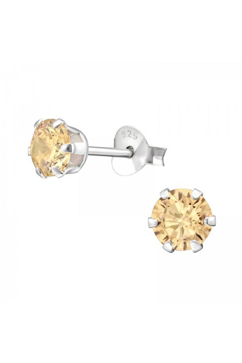 Sterling Silver Round 5mm Ear Studs With Cubic Zirconia - SS