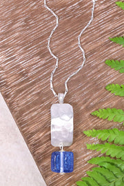 Tanzanite Murano Glass & Hammered Rectangle Necklace - SF