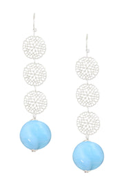 Blue Murano Glass & Daisy Disc Drop Earrings - SF