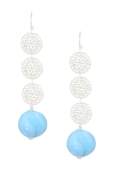 Blue Murano Glass & Daisy Disc Drop Earrings - SF