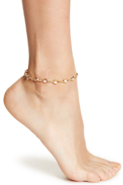 Crystal Quartz 8mm Briolette Anklet - GF