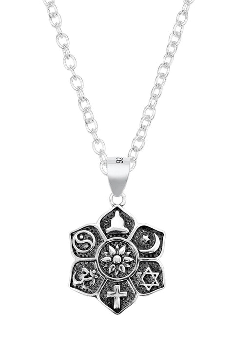 Sterling Silver Coexist Harmony Lotus Pendant Necklace - SS