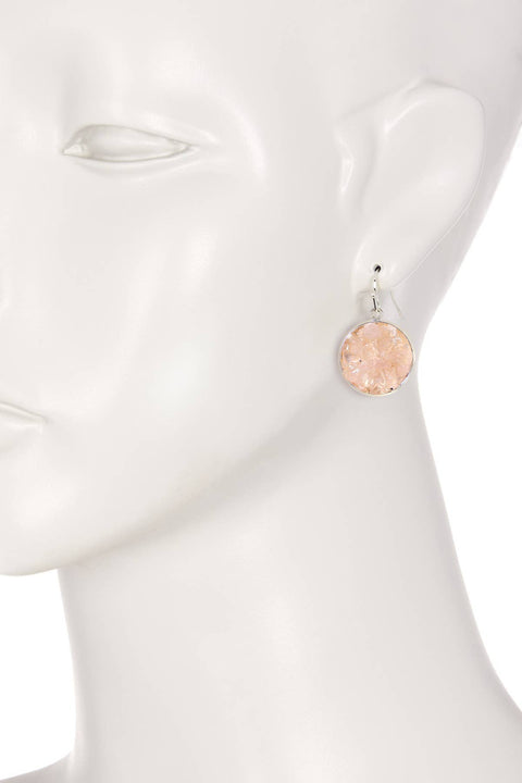 Rose Quartz Round Shaped Drop Earrings - SF