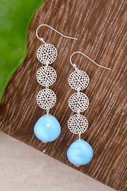 Blue Murano Glass & Daisy Disc Drop Earrings - SF