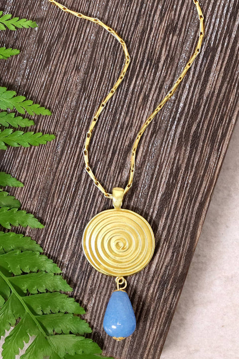 Aquamarine & Swirl Disc Pendant Necklace - GF