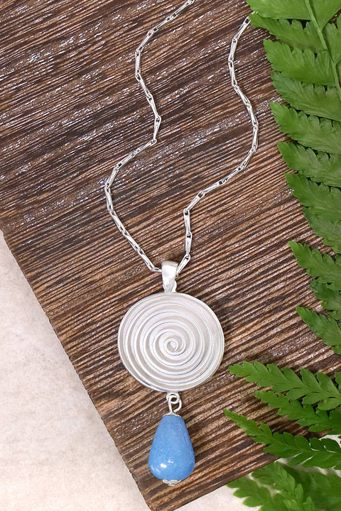 Aquamarine & Swirl Disc Pendant Necklace - SF