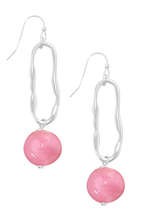 Pink Murano Glass & Freeform Hoop Drop Earrings - SF