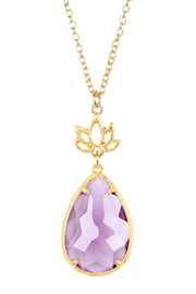 Lavender Crystal & Lotus Pendant Necklace - GF