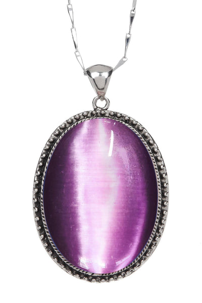 Purple Cat's Eye Oval Statement Pendant Necklace - SF