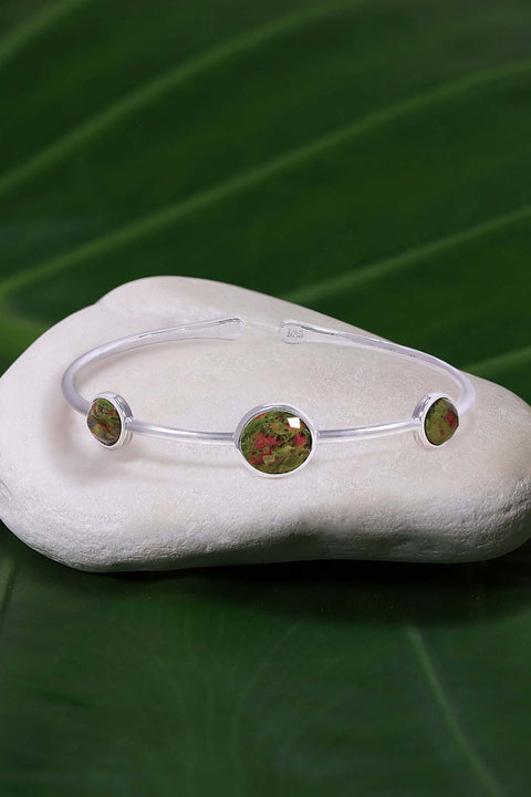 Unakite Cuff Bracelet In Silver - SF