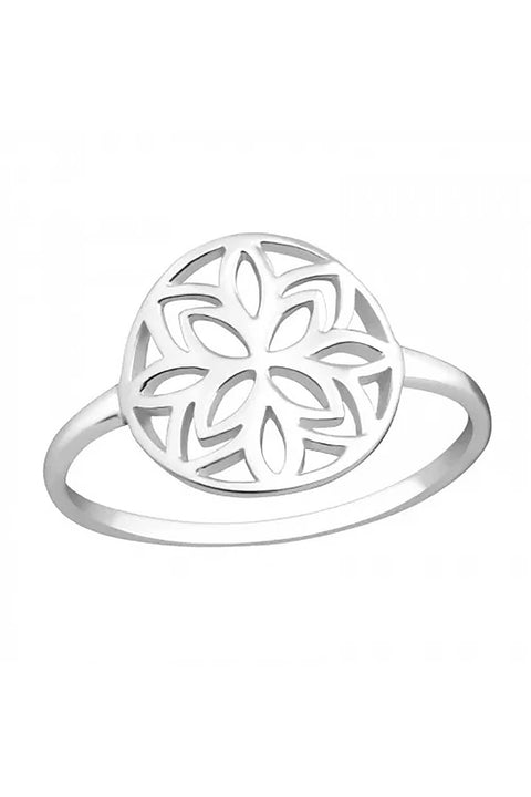 Sterling Silver Open Scroll Flower Ring - SS