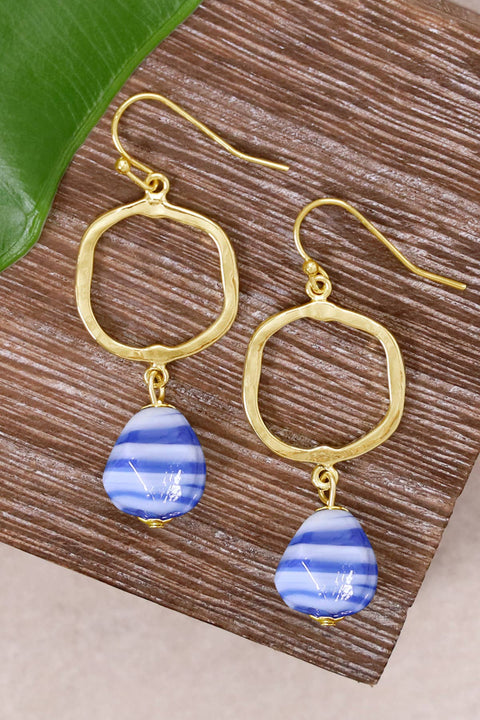 Blue Murano Glass & Freeform Drop Earrings - GF