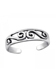 Sterling Silver Patterned Adjustable Toe Ring - SS