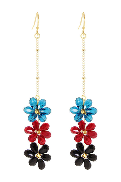 Mixed Austrian Crystal Flower Bloom Drop Earrings - GF