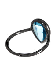 Blue Crystal Pear Ring In Gunmetal - SF