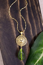 Peridot Murano Glass & Aztec Sun Pendant Necklace - GF