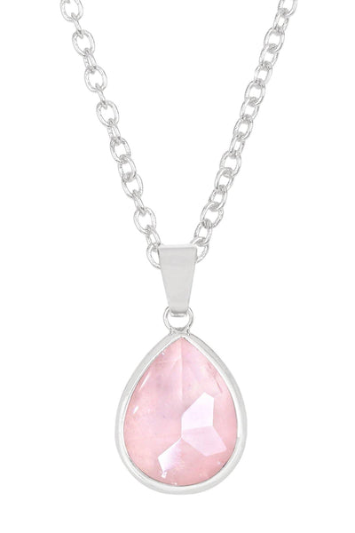 Rose Quartz Teardrop Pendant Necklace - SF