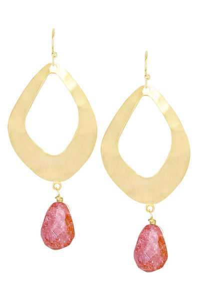 Strawberry Quartz & Fan Drop Earrings - GF