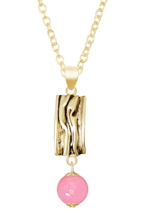 Pink Murano Glass & Textured Rectangle Pendant Necklace - GF