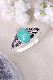 Sterling Silver & Amazonite Bali Scroll Ring - SS