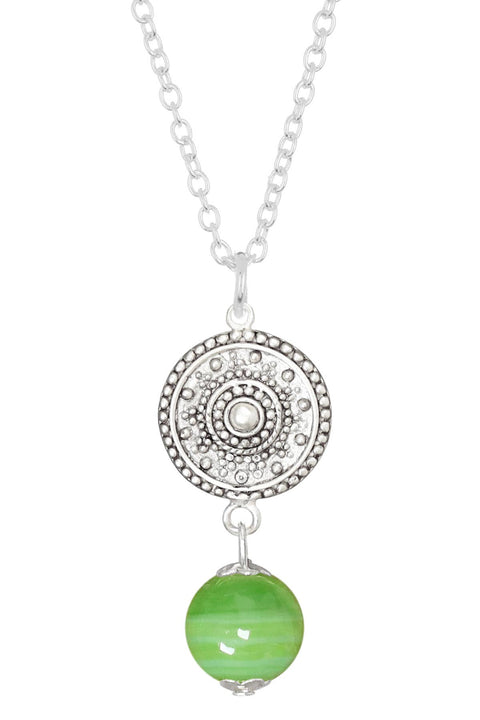 Green Murano Glass & Mandala Disc Pendant Necklace - SF