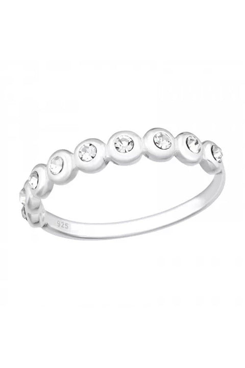 Sterling Silver Dot Link Ring With Crystal - SS