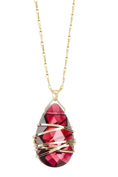 Wrapped Raspberry Crystal Pendant Necklace - GF