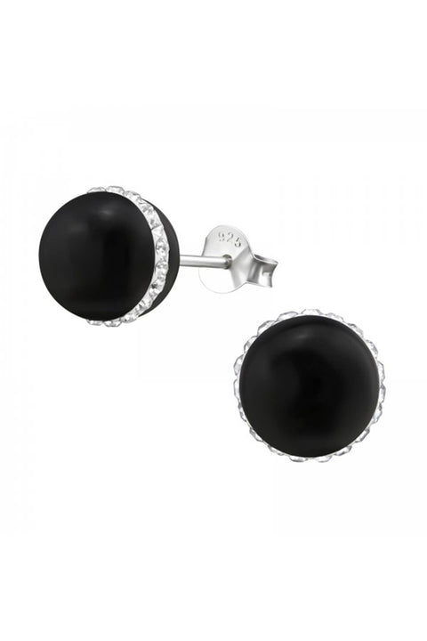 Sterling Silver Round Ear Studs With Crystal - SS