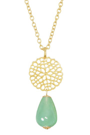 Green Aventurine & Daisy Disc Pendant Necklace - GF