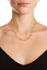 Pink Austrian Crystal Two Strand Necklace - GF