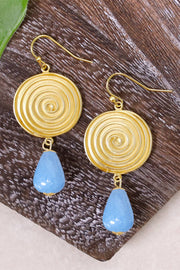 Aquamarine & Swirl Disc Drop Earrings - GF